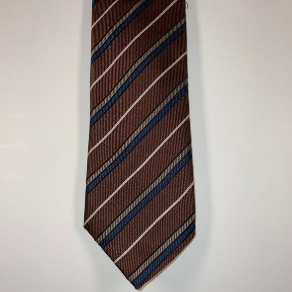 Silk Prada Tie - Brown W/Multi-Colored Diagonal Stripes - Picture 1 of 6